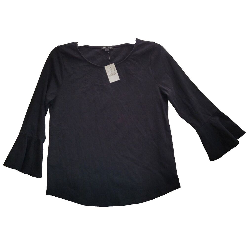 J Crew Mercantile Shirt Womens Medium Black White Striped Bell Sleeve Stretch